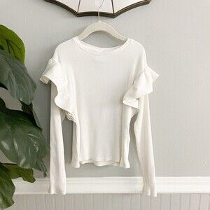 Zara Girls Size 10 White Ribbed Knit Ruffle Sleeve Top